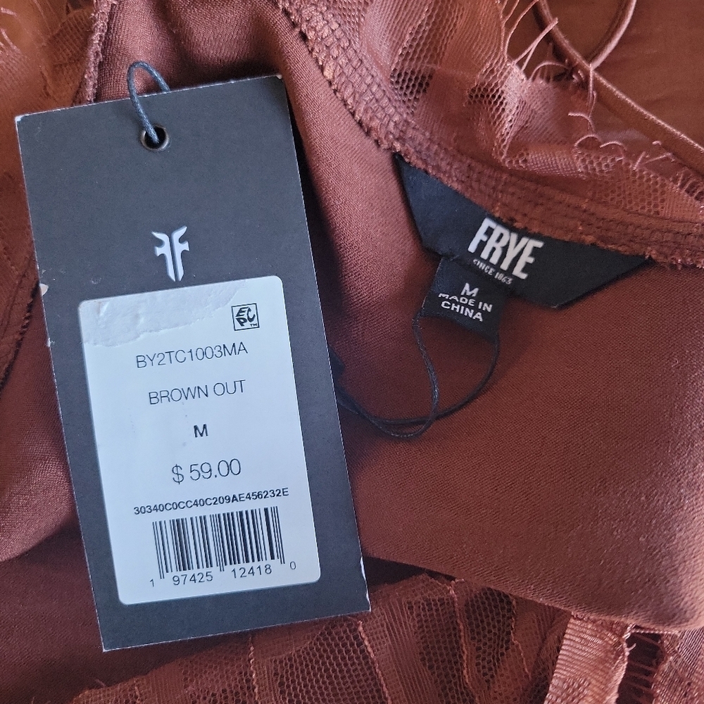Frye NWT Brown Satin Eli Lace-Trim Racerback Tank Women's Size M FLAWS - Picture 16 of 16